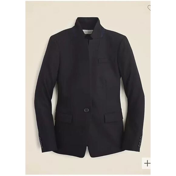 J Crew Women's EUC Black Wool Flannel Regent Blazer Feminine Fitted Jacket 12 - Picture 1 of 8